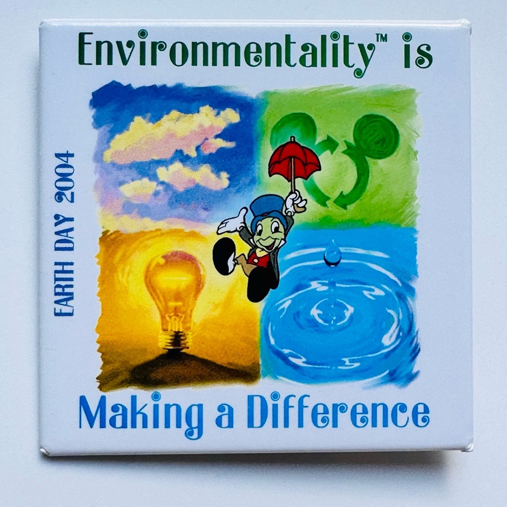 Disney Button Pin Earth Day 2004 Save World Planet Environment Jimmy Cricket